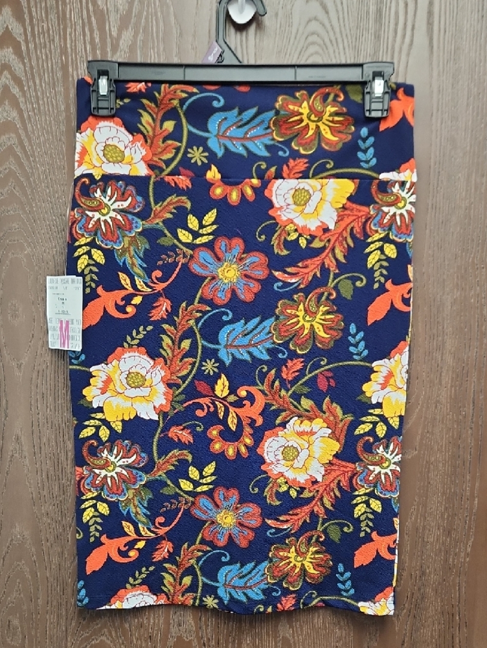 🚨2/$25 or 5/$LuLaRoe Navy Floral Pencil Skirt with Yellow, Orange & Blue Blooms - Picture 3 of 5